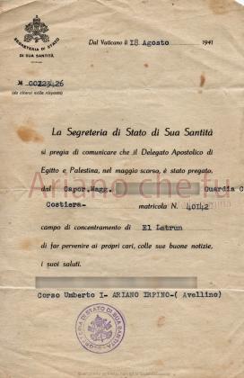 lettera della Segreteria di stato di sua Santità - 1941